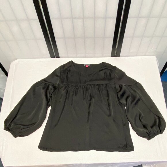 Vince Camuto Bell Sleeve Split Neck Peasant Blouse L Flowy Boho Chic Top - Picture 8 of 12